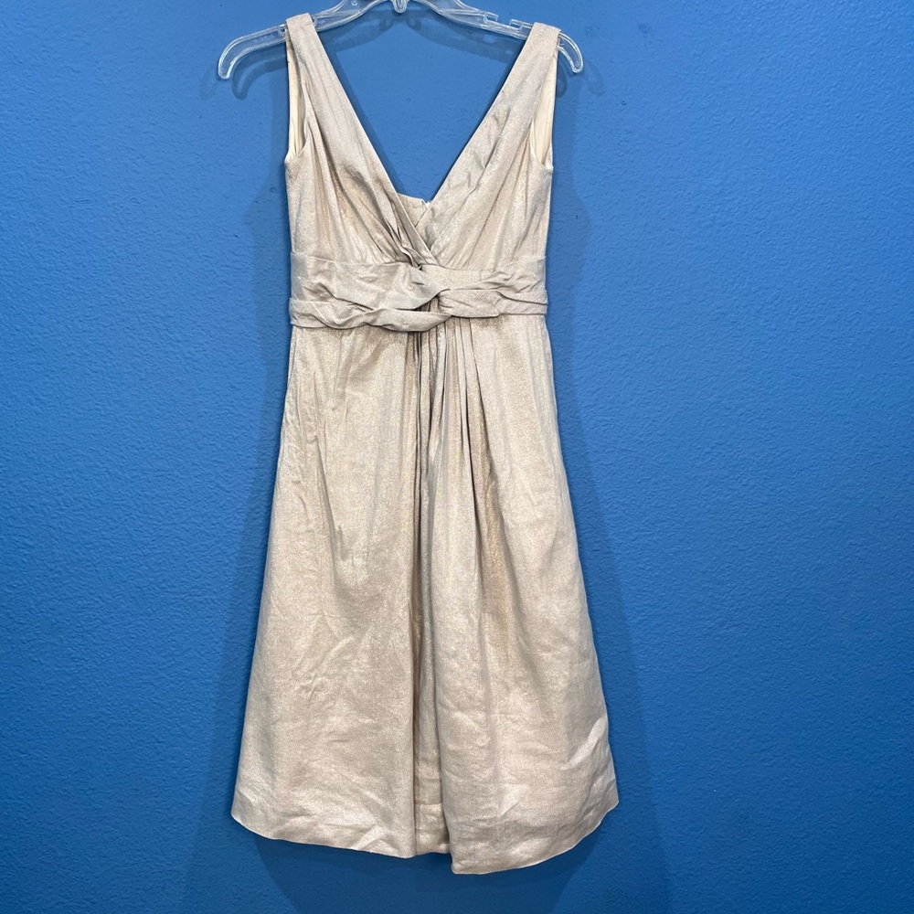 J Crew Silver Linen Blend Twist Front Fit Flare Party Dress Women Size 0￼